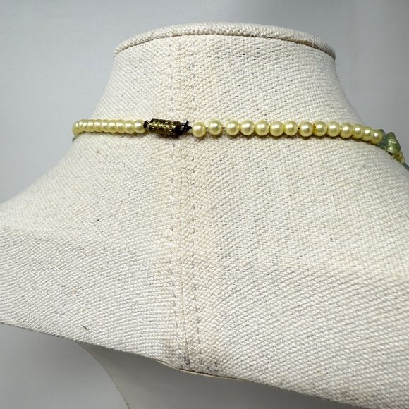 Fluorite Chips & Foil Glass Beads Necklace Vintage Pastels‎ Dainty Faux Pearls - Picture 3 of 9